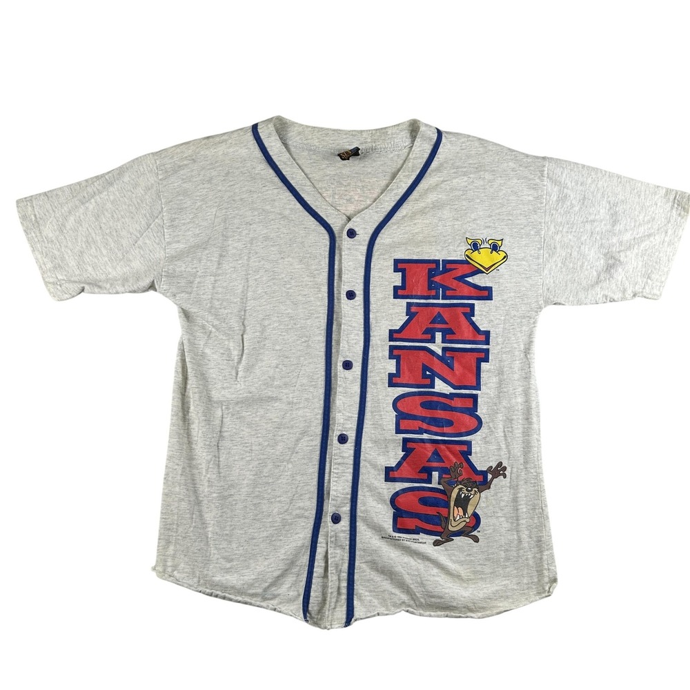 Vtg‎ Kansas Jayhawks Shirt Mens XL NCAA Baseball Sun Sportswear Taz Looney 90s